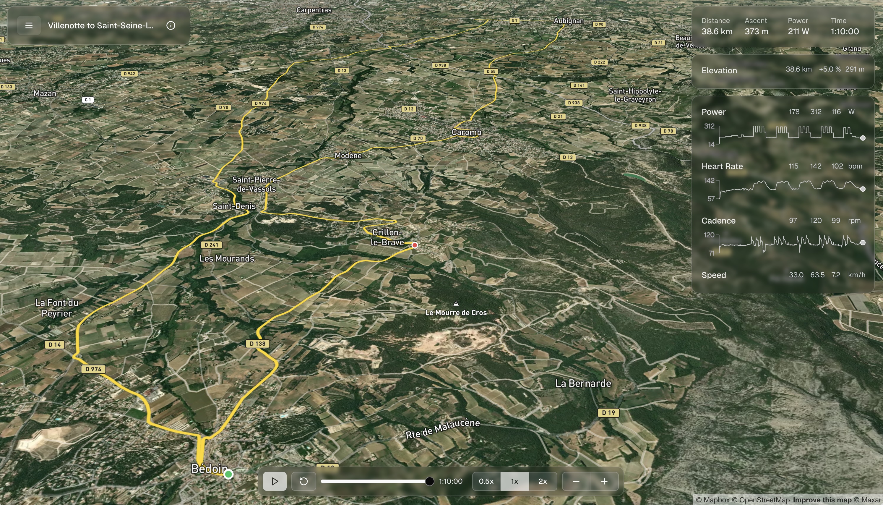3D Route Viewer with workout performance charts