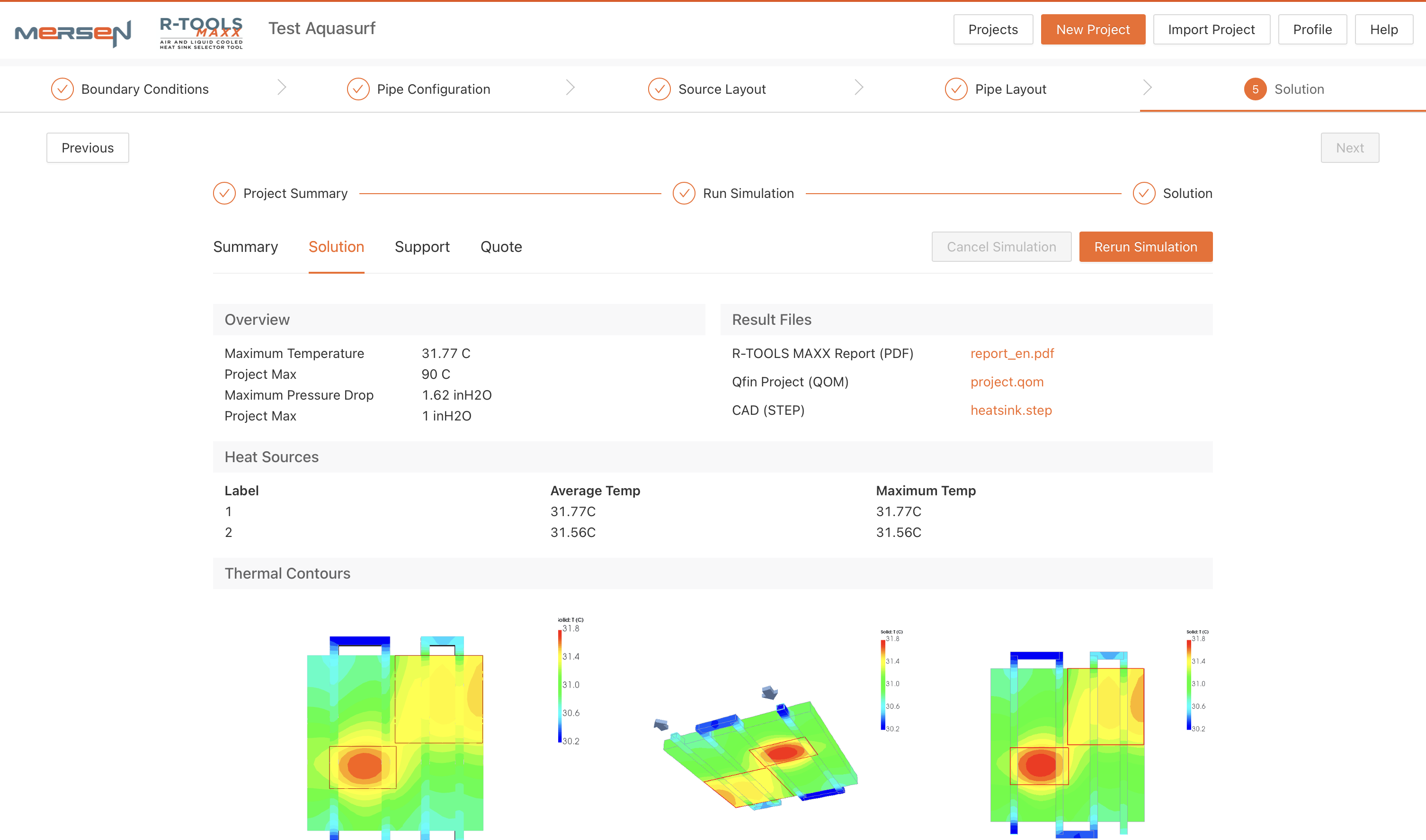 Thermal simulation of AquaFlow pipes